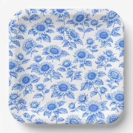 Elegant Toile du Jouy Sunflowers – Blue Botanical  Pappteller