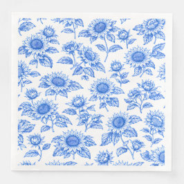 Elegant Toile du Jouy Sunflowers – Blue Botanical  Serviette
