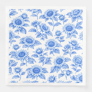 Elegant Toile du Jouy Sunflowers – Blue Botanical  Serviette