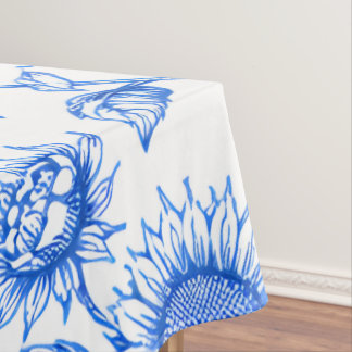 Elegant Toile du Jouy Sunflowers – Blue Botanical  Tischdecke