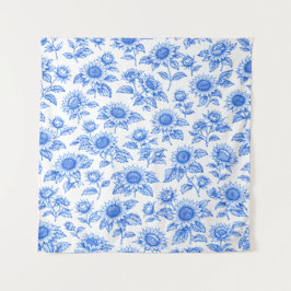 Elegant Toile du Jouy Sunflowers – Blue Botanical  Wandteppich