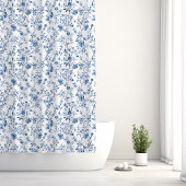 Elegant Toile Floral Pattern Blue and White Duschvorhang