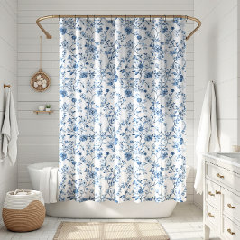 Elegant Toile Floral Pattern Blue and White Duschvorhang
