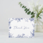 Elegant Toile French Blue Danke Postcard Einladungspostkarte (Stehend Vorderseite)