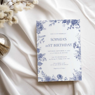 Elegant Toile French Blue Toile 21. Geburtstag Einladung