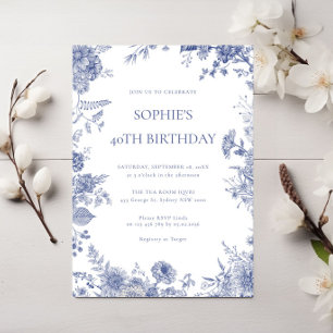 Elegant Toile French Blue Toile 40. Geburtstag Einladung