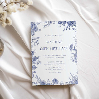Elegant Toile French Blue Toile 60. Geburtstag Einladung
