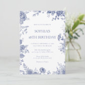 Elegant Toile French Blue Toile Einladung (Stehend Vorderseite)