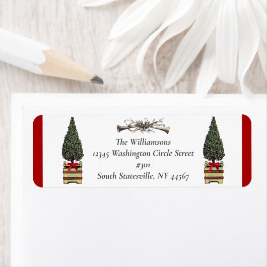 Elegant Topiary Christmas Tree Hunt Horn Red Bow (Insitu)