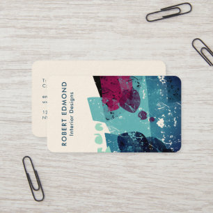 Elegant Torquoise Blue und Burgundy Abstrakt QR Visitenkarte
