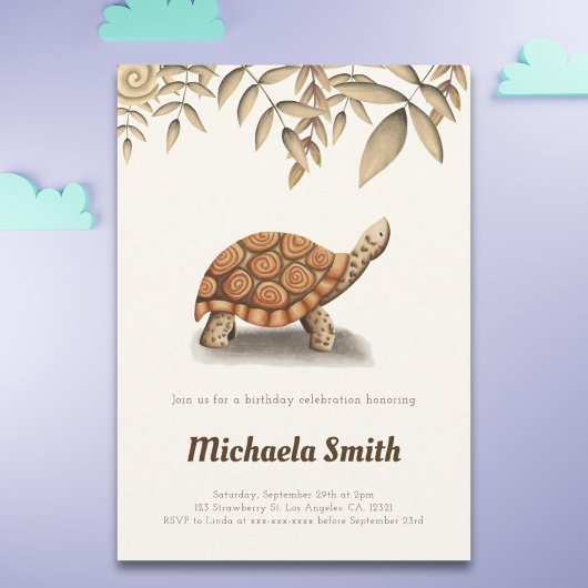 Elegant Tortoise Sepia Brown Geburtstag Einladung