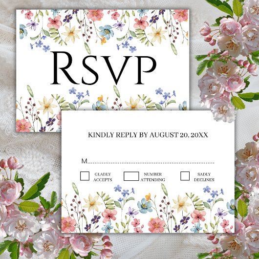 Elegant Traditiona Floral Wildblume Wedding RSVP Karte