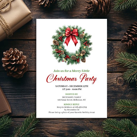 Elegant Traditional Pine Wreath Party Invitation Einladung