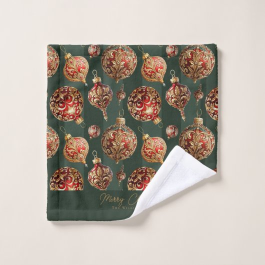 Elegant Traditional Red & Gold Christmas Baubles Badhandtuch Set (Waschlappen)