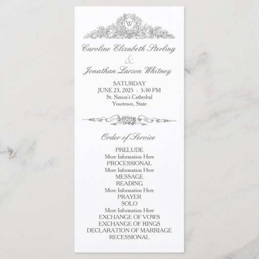 Elegant Traditional | Versailles Gray | Hochzeit Programm (Vorderseite)
