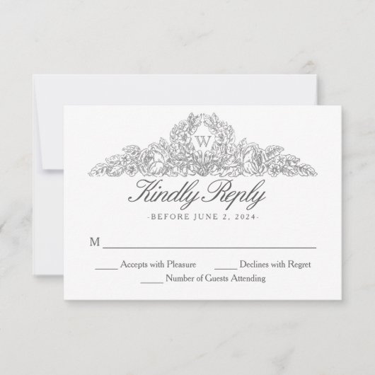 Elegant Traditional | Versailles Gray Wedding RSVP Karte (Vorderseite)