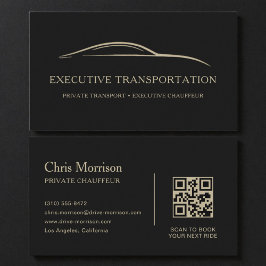 Elegant Transport Car QR Code Black & Gold Visitenkarte