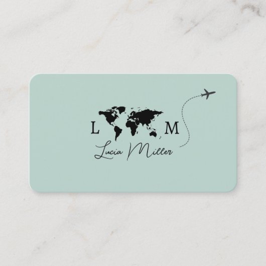 Elegant Travel Agent monogram worldmap&plane Visitenkarte (Vorderseite)
