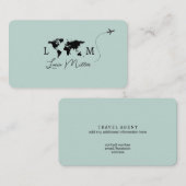 Elegant Travel Agent monogram worldmap&plane Visitenkarte (Vorne/Hinten)