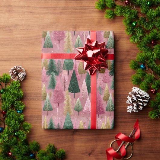 Elegant Tree Branches on Pink Holiday Art Geschenkpapier (Feiertagsgeschenk)