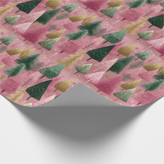 Elegant Tree Branches on Pink Holiday Art Geschenkpapier (Ecke)