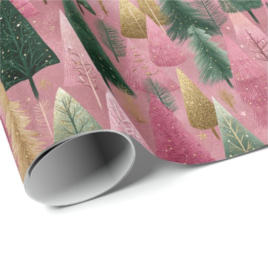 Elegant Tree Branches on Pink Holiday Art Geschenkpapier (Rolleneckpunkt)