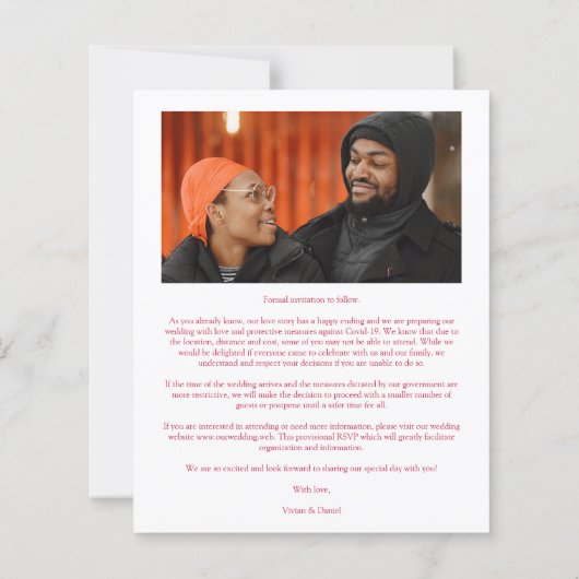 Elegant Tree Red Shades Photo Engaged Couple (Rückseite)