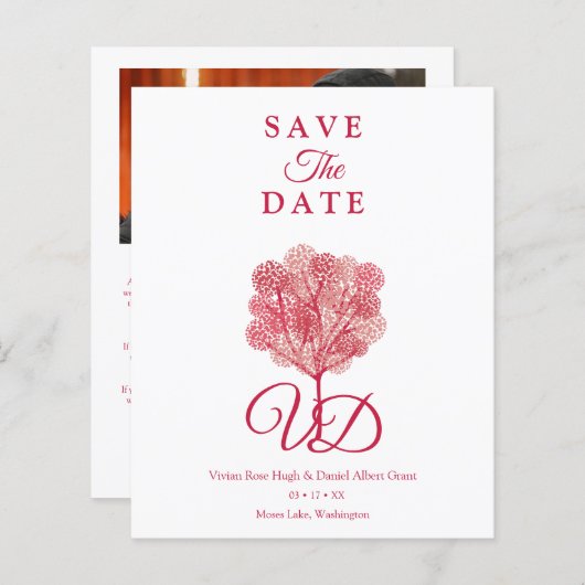 Elegant Tree Red Shades Photo Engaged Couple (Vorne/Hinten)