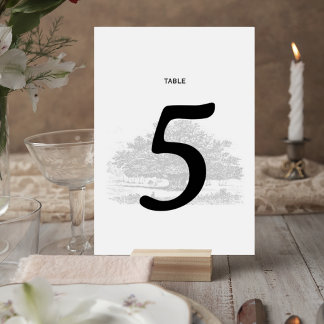 Elegant Tree Sketch Wedding Table Number Card Tischnummer