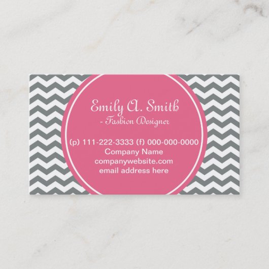 Elegant, trendig, gürtelgrau, weiß, Zickzack rosa Visitenkarte (Vorderseite)