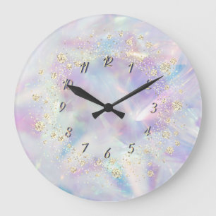 Elegant Trendig Konfetti Regenbogen Cool Holografi Große Wanduhr