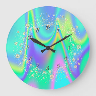Elegant Trendig Konfetti Regenbogen Holografisch Große Wanduhr