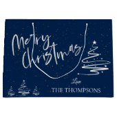 Elegant Trendy Abstrakt Tree Blue Frohe Weihnachte Große Geschenktüte (Vorderseite)