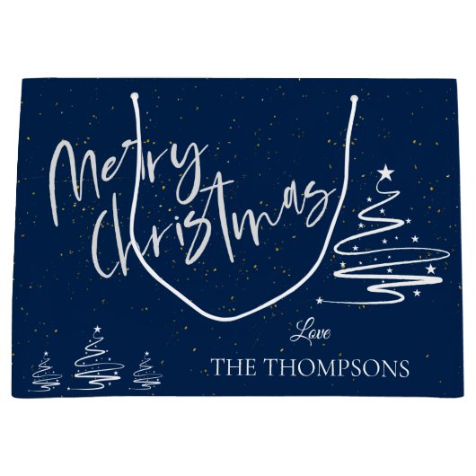 Elegant Trendy Abstrakt Tree Blue Frohe Weihnachte Große Geschenktüte (Vorderseite)