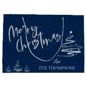 Elegant Trendy Abstrakt Tree Blue Frohe Weihnachte Große Geschenktüte (Rückseite)