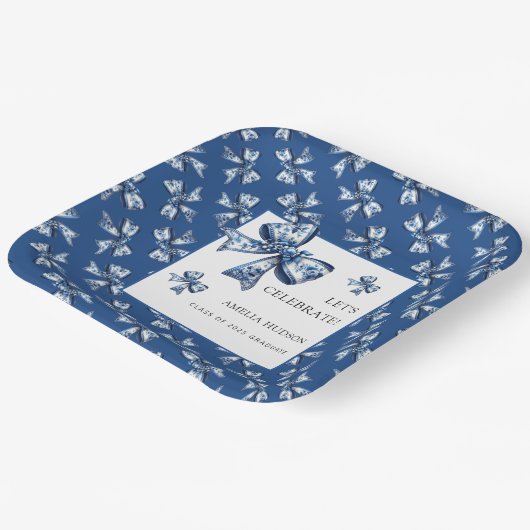 Elegant trendy Bows Blue Class of 2025 Pappteller (Gewinkelt)