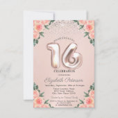 Elegant Trendy Confetti Blume Sweet 16 Einladung (Vorderseite)