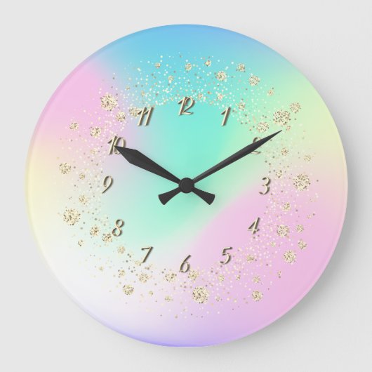 Elegant Trendy Confetti Holographic Große Wanduhr (Vorderseite)