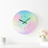 Elegant Trendy Confetti Holographic Große Wanduhr (Zuhause)