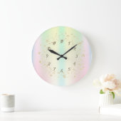 Elegant Trendy Confetti Holographic Rainbow Große Wanduhr (Zuhause)
