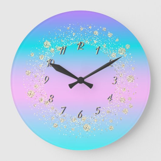 Elegant Trendy Confetti Ombre Holographic Große Wanduhr (Vorderseite)