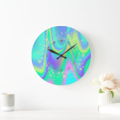 Elegant Trendy Confetti Rainbow Holographic Große Wanduhr (Zuhause)