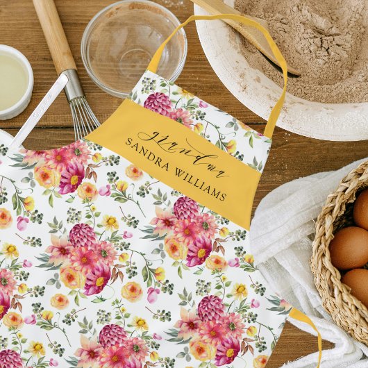 Elegant  Trendy Floral Grace Grandma Typography  Schürze