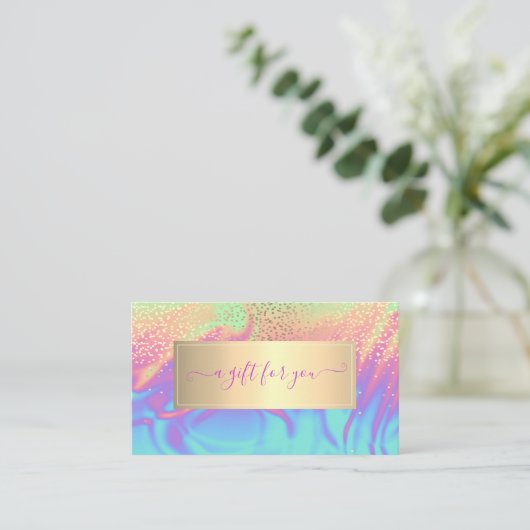 Elegant Trendy Frame Confetti Ombre Holographic Rabattkarte (Stehend Vorderseite)