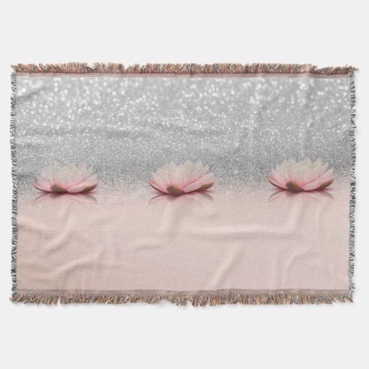 Elegant Trendy Girly, Lotus Silver Glitzer Bokeh Decke (Vorderseite)