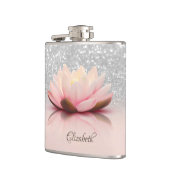 Elegant Trendy Girly, Lotus Silver Glitzer Bokeh Flachmann (Links)