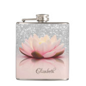 Elegant Trendy Girly, Lotus Silver Glitzer Bokeh Flachmann (Vorderseite)