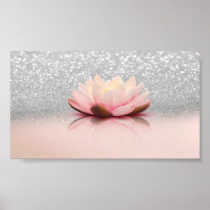 Elegant Trendy Girly, Lotus Silver Glitzer Bokeh Poster