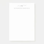 Elegant Trendy Girly Script Silver Gray Monogram Post-it Klebezettel (Vorderseite)