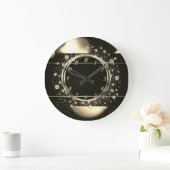 Elegant Trendy Gold Confetti Dotts Black Große Wanduhr (Zuhause)